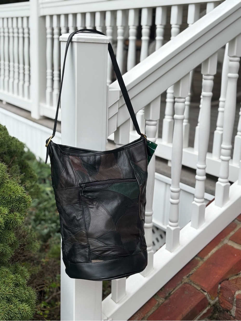 Vintage 1990's Quilted Patchwork Leather Bucket Hobo Bag